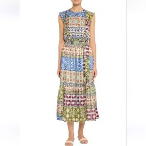 Ramy Brook Angelika Midi Dress In Ribbon Blue Combo Size Medium NWT